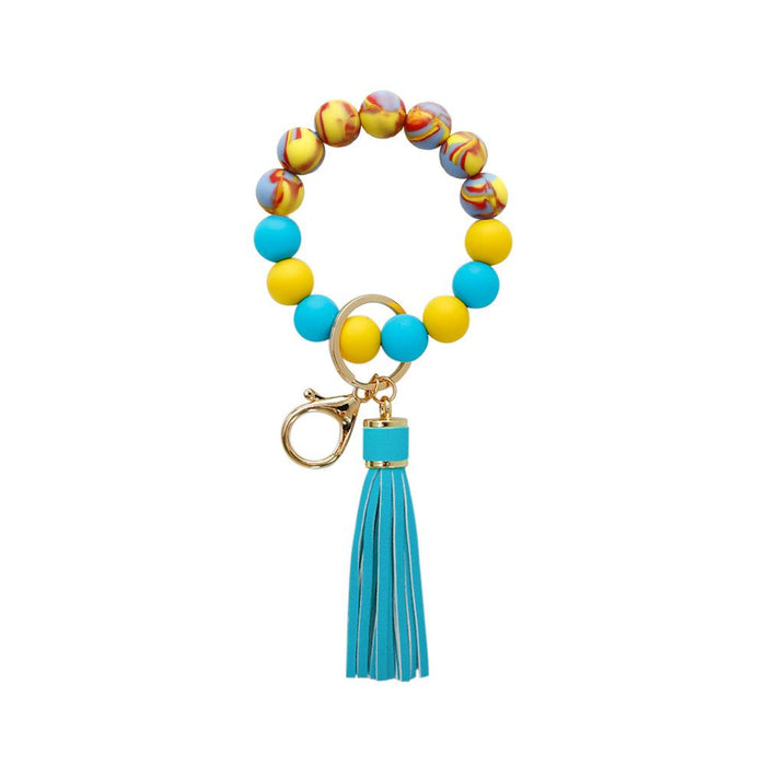 Color Silicone Beads Tassel Bracelet Wrist Keychain,Pendant For Bag