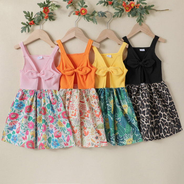 Girls' skirt suspender skirt butterfly dew navel fox printed colorful dress