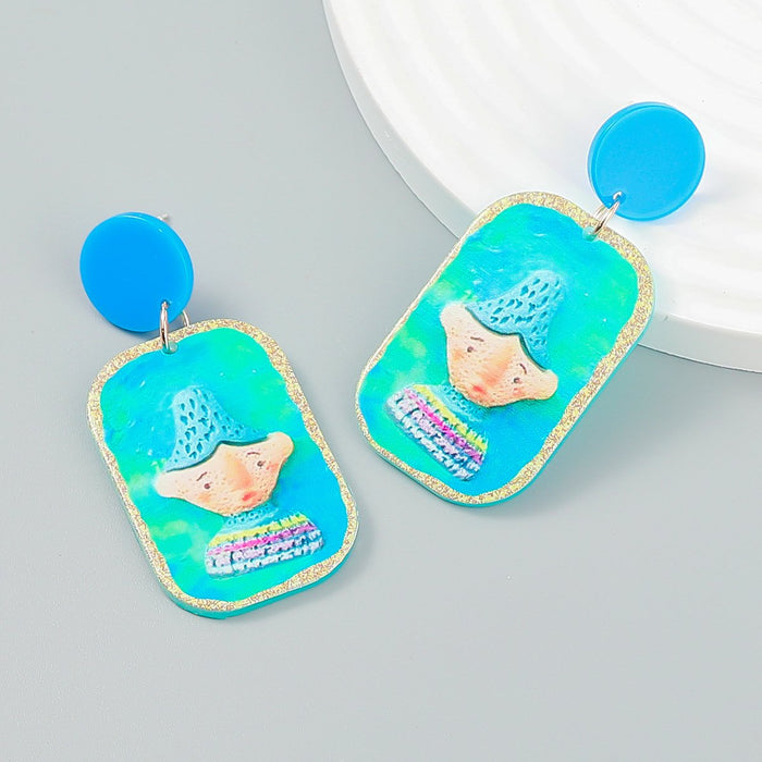 Cartoon Funny Embossed Doll Earrings