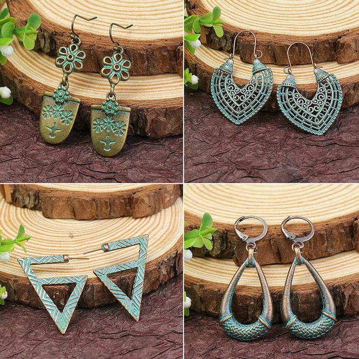 Retro geometric alloy national bronze Flower Leaf Earrings