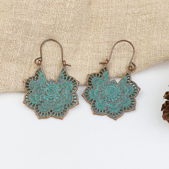 National Style Metal Hollowed Out Flower Earrings Jewelry