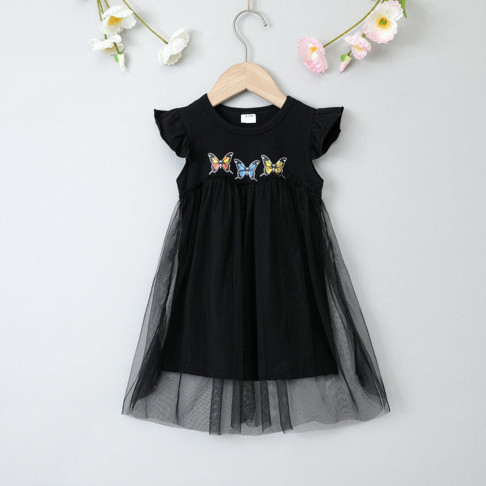 Girls dress solid Butterfly Dress rainbow gauze skirt