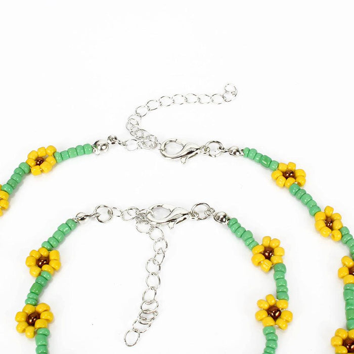 Women's Jewelry Creative Rice Bead Woven Flower Necklace Set