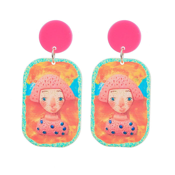 Cartoon Funny Embossed Doll Earrings