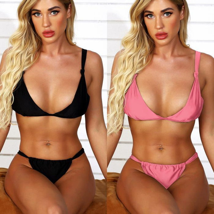 Sexy Double-sided Lace Up Solid Nylon Bikini