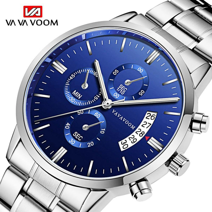 Mens Stainless Steel Band Business Casual Calendar Waterproof Quartz Watch