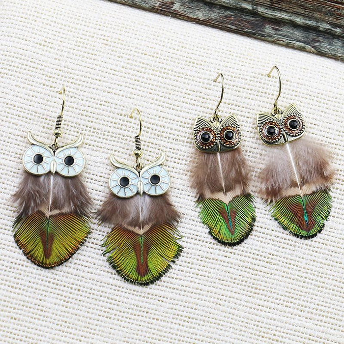 Female Pop Creative Feather Owl Earrings