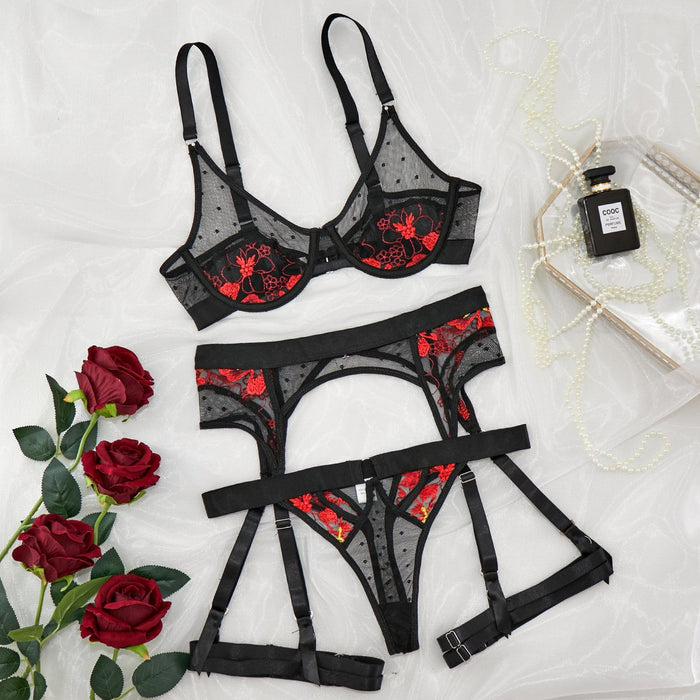 Sexy Lingerie Women's Mesh Embroidery Underwear Set