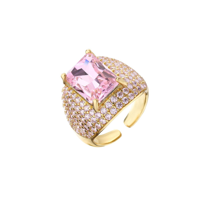 Colourful Square Zircon Inlaid Ring