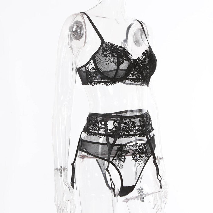 Lace Embroidery Underwear Sexy Lingerie Three-piece Set