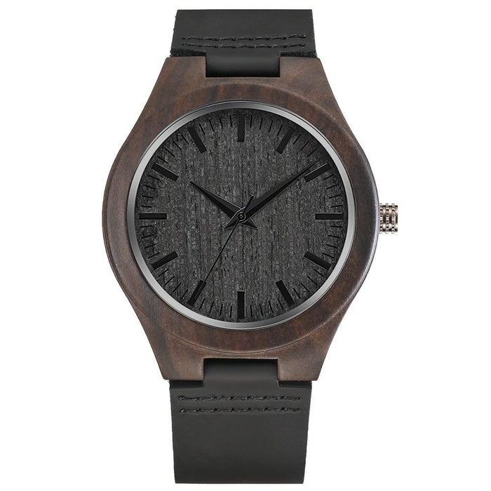 2022 Classic Simple Men's Leather Strap Ebony Wooden Watch