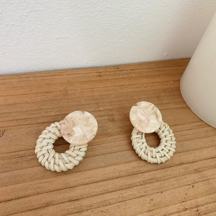 Rattan Geometric Circular Acrylic Woven Earrings Jewelry