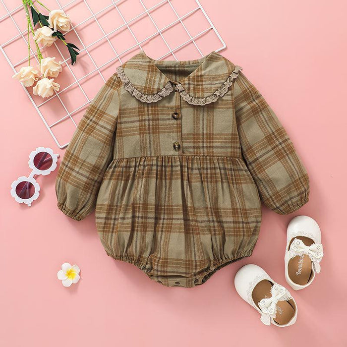 Baby Cute Plaid Khaki Romper