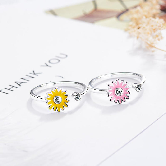 Small Fresh Chrysanthemum Pink Flower Opening Ring