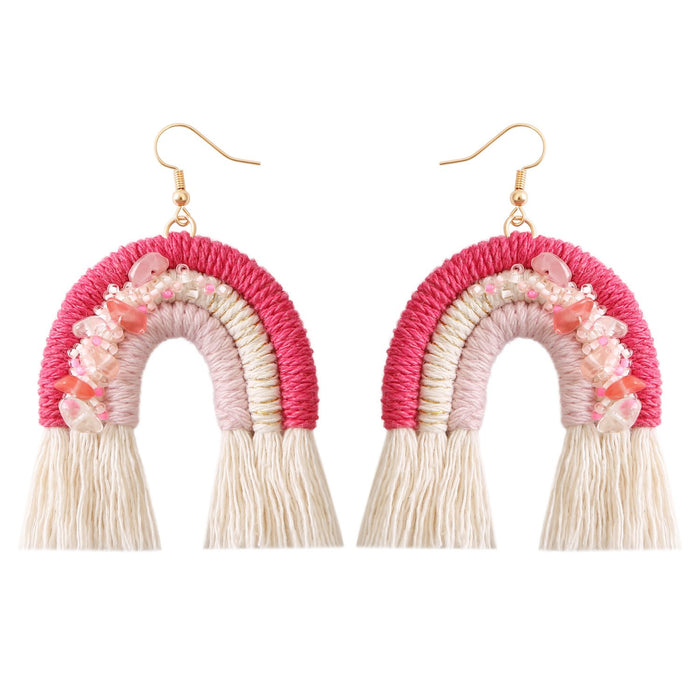 Vintage Hand Woven Rainbow Tassel Earrings