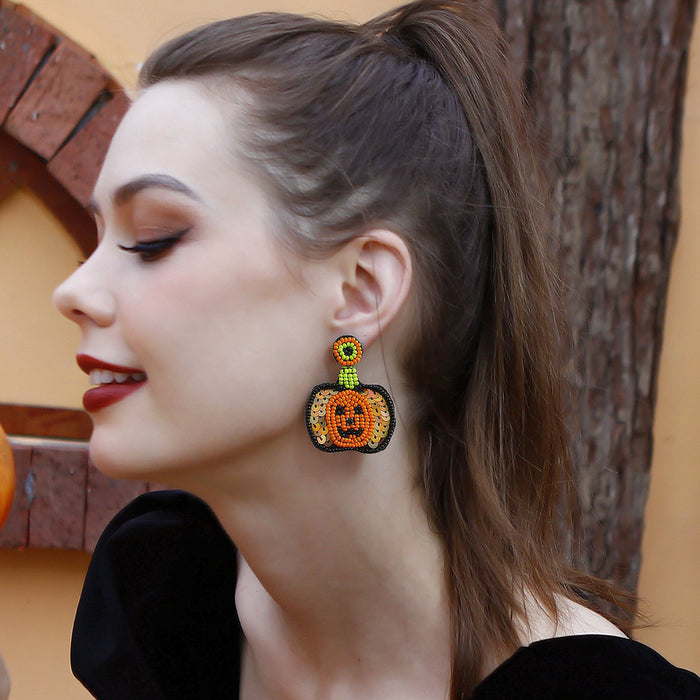 Handmade Halloween Earrings Hand Woven Sequins Rice Beads Pumpkin Earrings