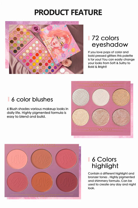 84 colour makeup, eye shadow + blush + high gloss eye shadow set box, pearl light matte eye shadow.