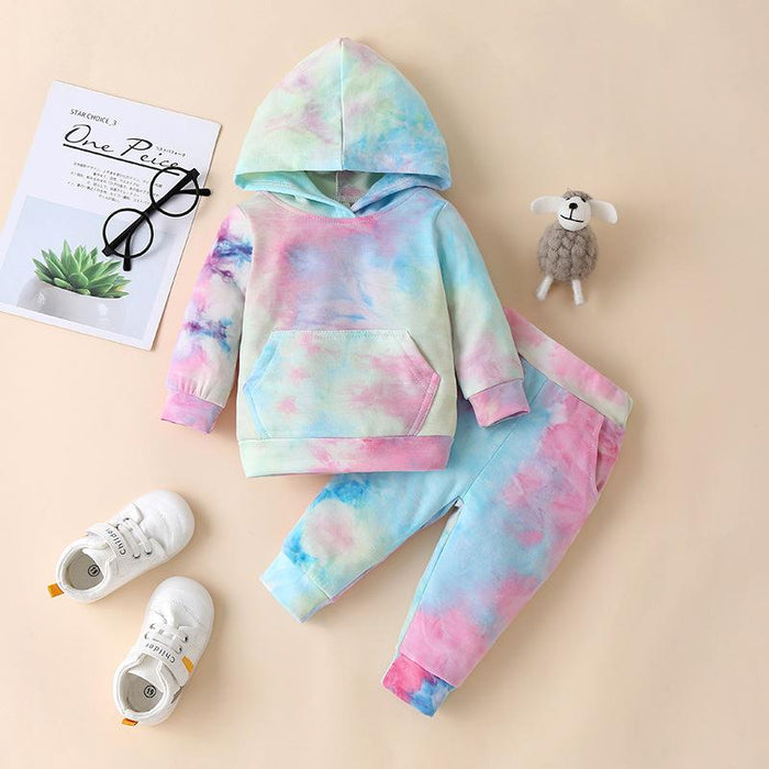 Children's sweater tie dyed men's and women's Hooded Sweater two-piece set