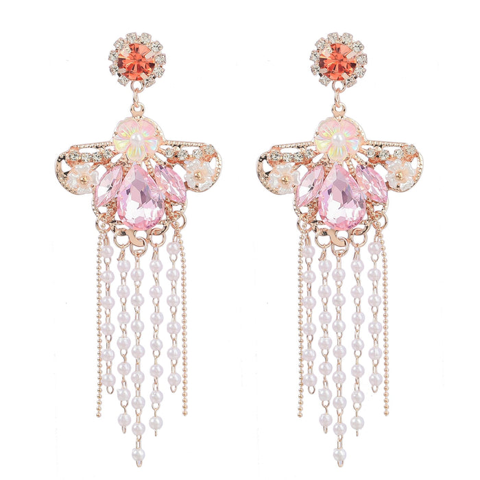 Large coloured Rhinestone Tassel Drop Earrings