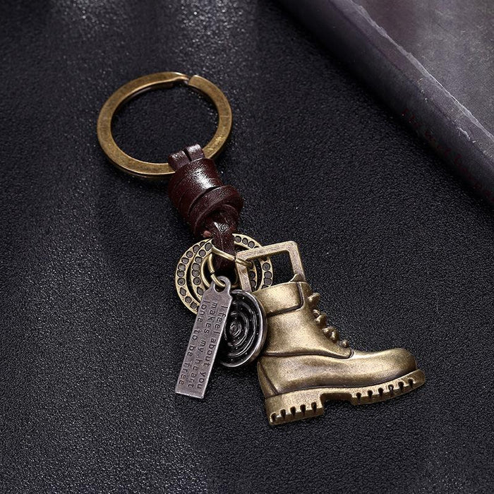 Vintage Martin boots leather key chain creative small gift hand woven car key pendant