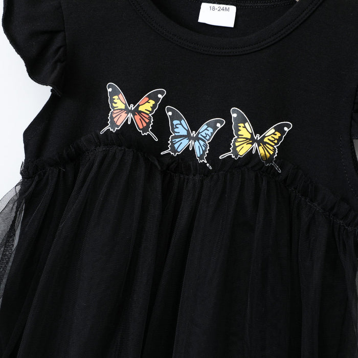 Girls dress solid Butterfly Dress rainbow gauze skirt