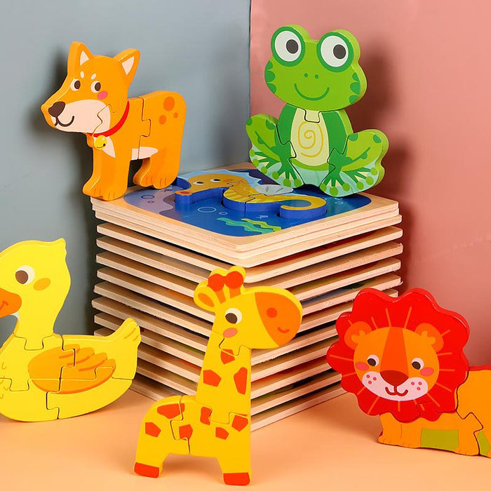 Wooden children cartoon three-dimensional jigsaw puzzle early education toy