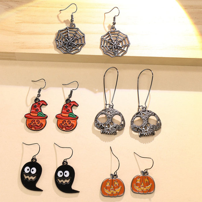 Skeleton Pumpkin Ghost Spider Web Long Earrings Oil Drop Jewelry