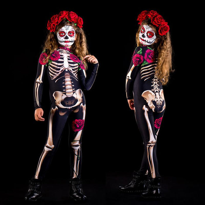 Halloween Horror Skeleton Cosplay Costume Children's Clothing Adult Rose Skeleton Jumpsuit