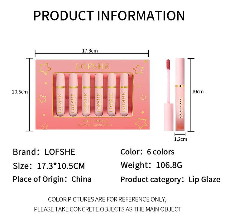 6-colour non stick cup matte lip enamel lipstick