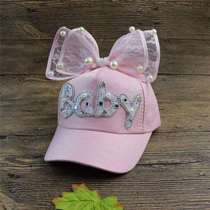 Summer BABY Bow Beads Girls Children's Baseball Cap