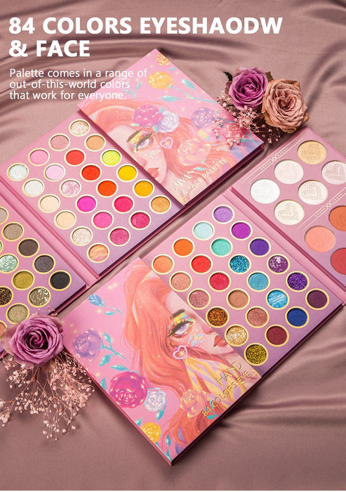 84 colour makeup, eye shadow + blush + high gloss eye shadow set box, pearl light matte eye shadow.