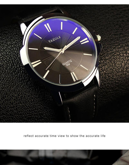 Mens Watches Blue Glass Watch Waterproof Leather