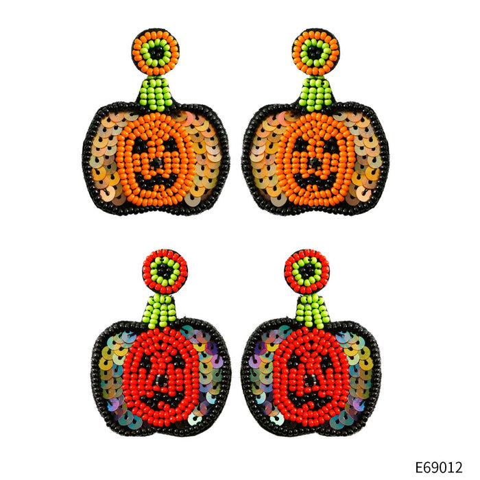 Handmade Halloween Earrings Hand Woven Sequins Rice Beads Pumpkin Earrings