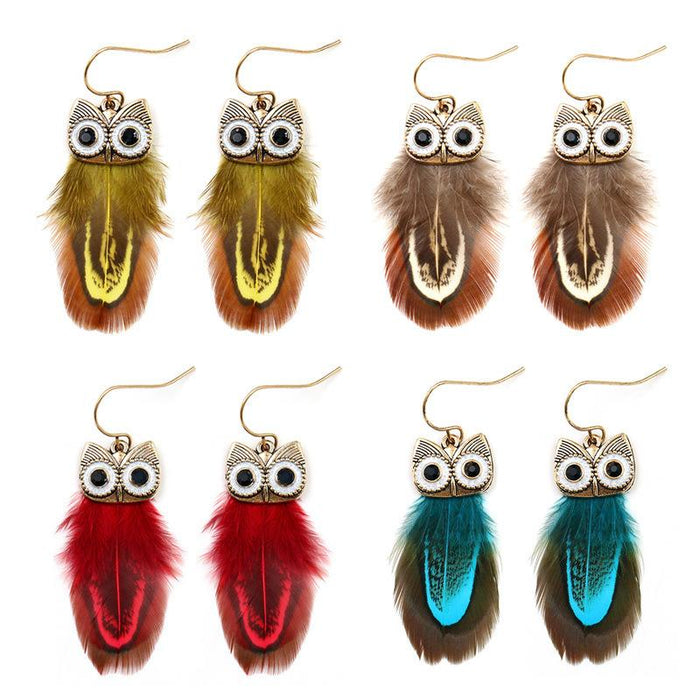 Female Pop Creative Feather Owl Earrings