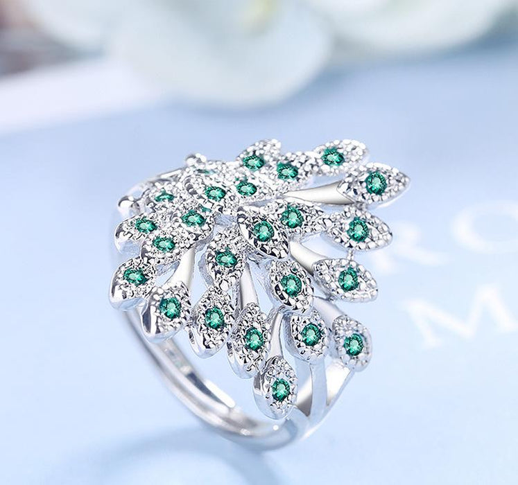 New Peacock Open Screen Small Fresh Zircon Ring