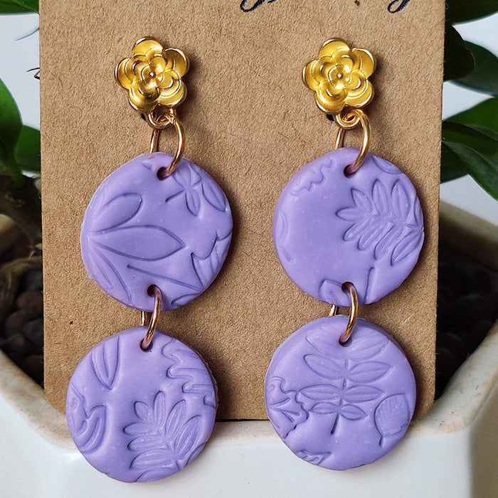 Spring and Summer Soft Pottery Hand Embossed Earrings Female Pendant