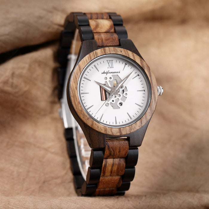 New Men's Hollow Wooden Watch Wooden Quartz Watch