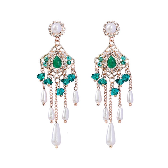 Fashion Alloy Acrylic Beads Tassel Earrings