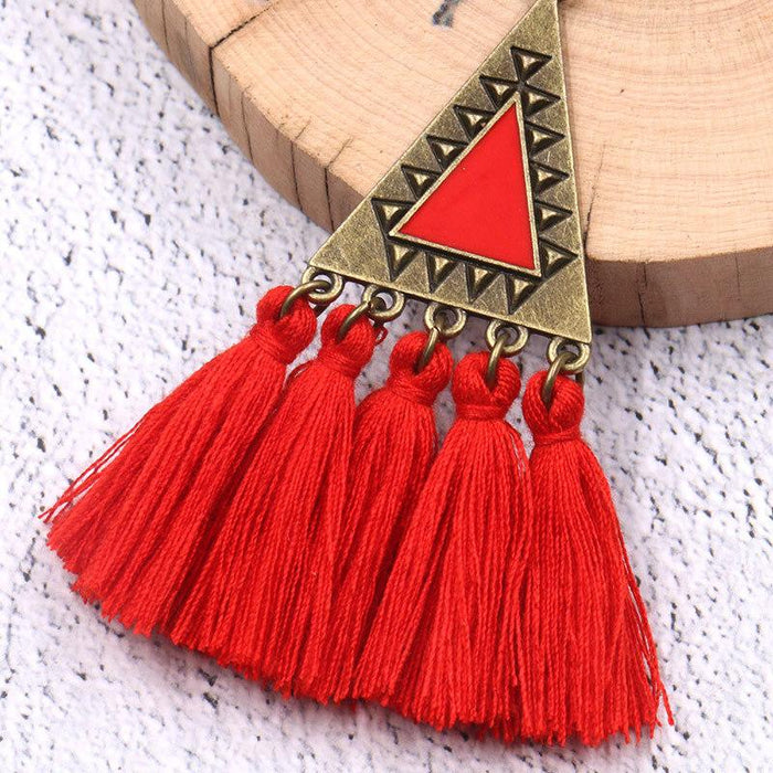 Fashion Ethnic Wool Tassel Pendant Earrings Jewelry