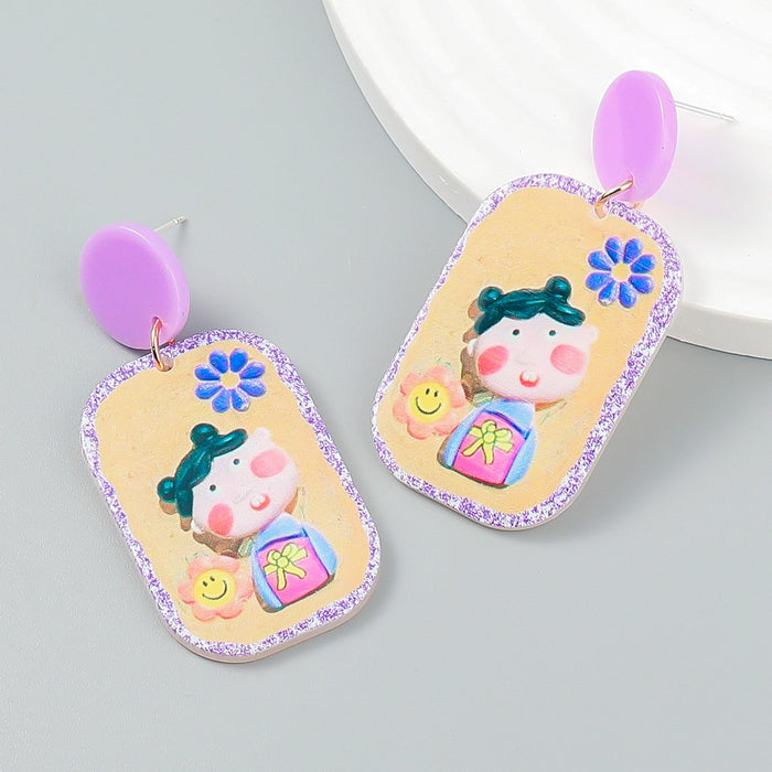 Cartoon Funny Embossed Doll Earrings