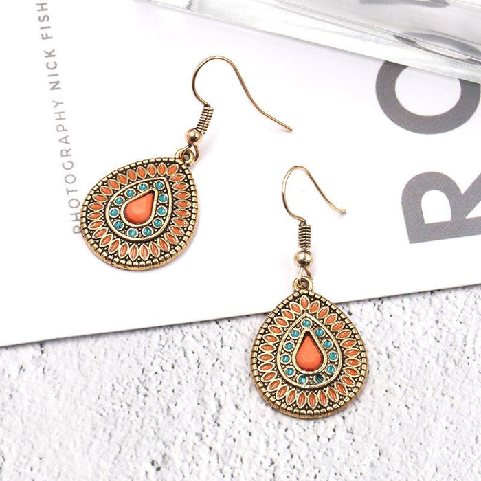 Creative Geometric Alloy Oil Drop Tassel Earrings Vintage Jewelry