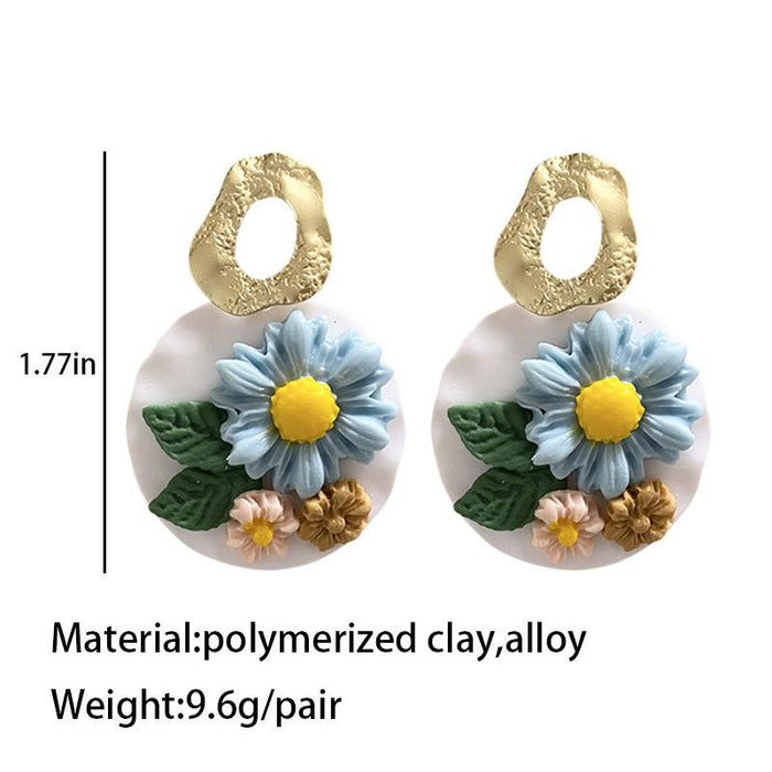 Handmade Flower Soft Pottery Earrings Retro Aesthetic Texture Earrings Sunflower Daisy Fashion Jewelry