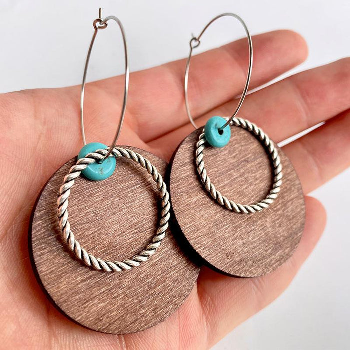 Fashion Personality Exaggerated Wooden Round Female Earrings