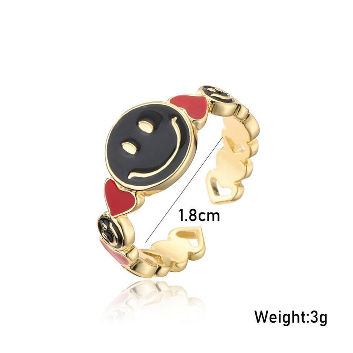 New Oil Drop Funny Smiley Ring Gold Color Open Ring