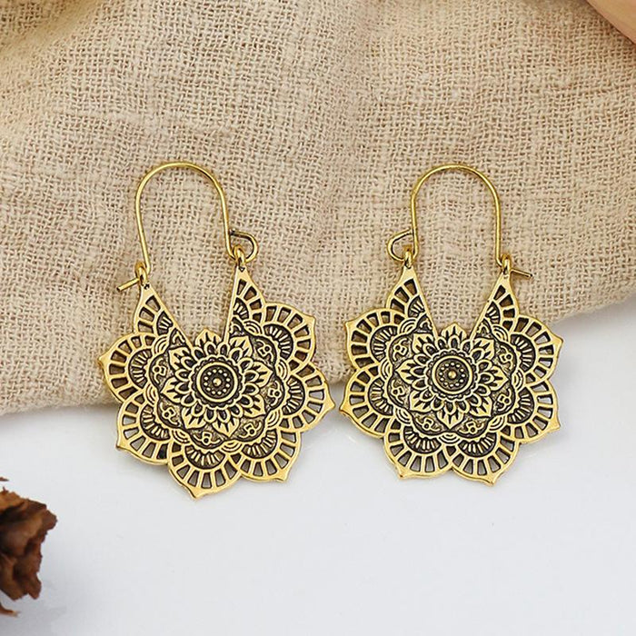 National Style Metal Hollowed Out Flower Earrings Jewelry