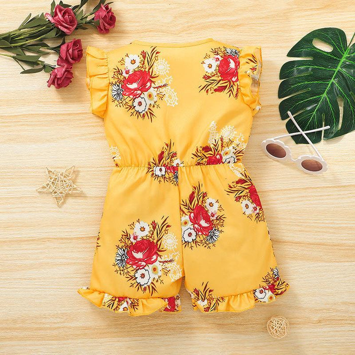 Girls Short Sleeve Printed Jumpsuit