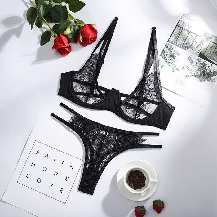 Summer Thin Lace Mesh Underwear Women Sexy Lingerie Set