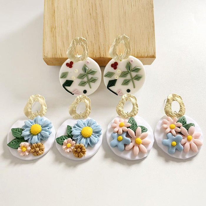 Handmade Flower Soft Pottery Earrings Retro Aesthetic Texture Earrings Sunflower Daisy Fashion Jewelry