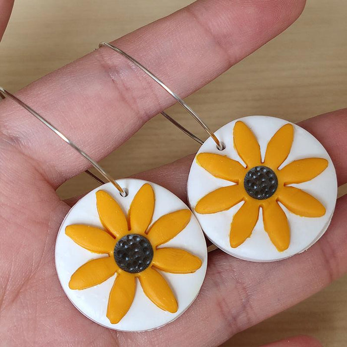 Spring and Summer Wind Sunflower Hand Made Flower Soft Pottery Earrings