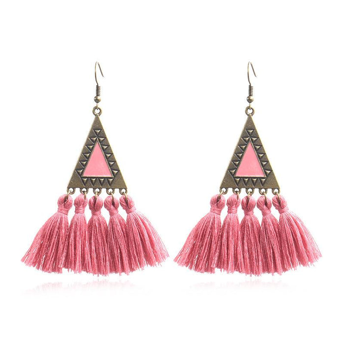 Fashion Ethnic Wool Tassel Pendant Earrings Jewelry